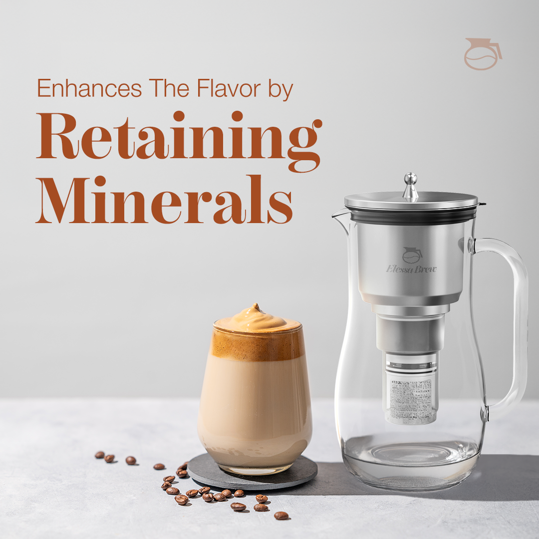 Elessa Brew filter preserving essential minerals like magnesium and calcium for better coffee.